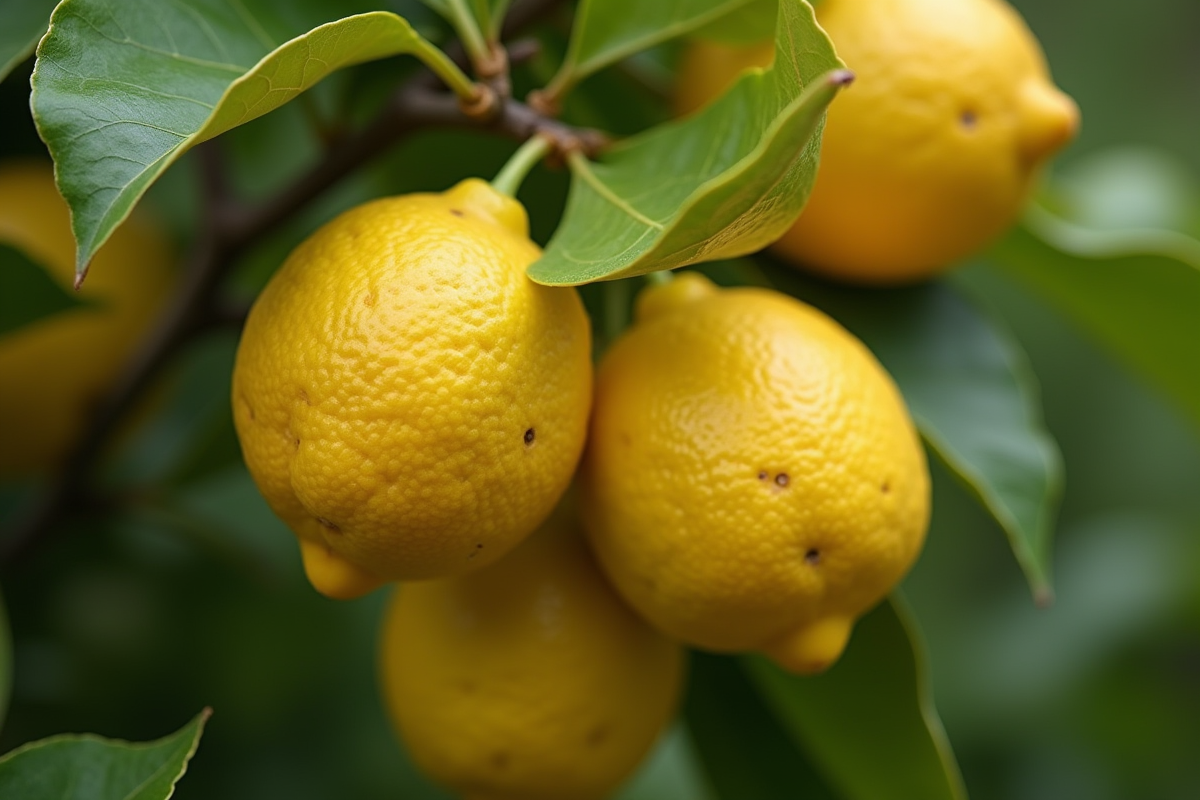 Branche d'un citronnier avec feuilles jaunies et maladies