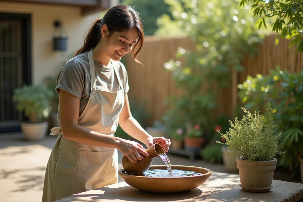 Femme souriante verse de l