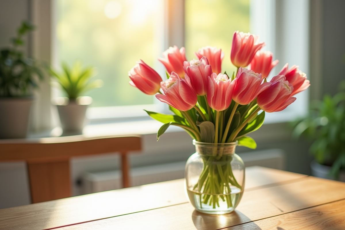 Fleurs en forme de S fraîches dans un vase lumineux