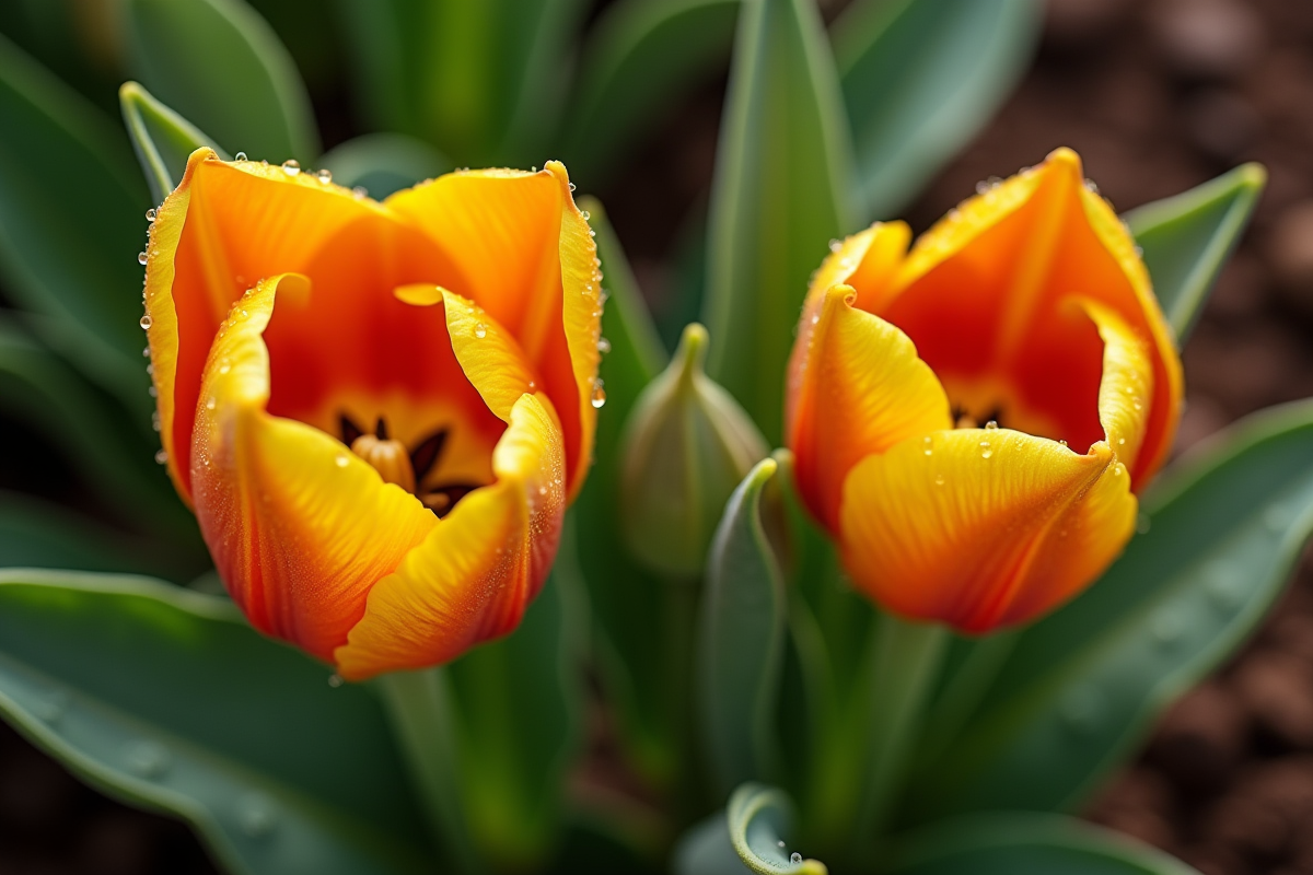 Germination de fleurs en forme de S dans la terre humide