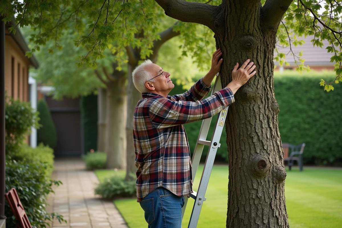 Homme âgé inspectant les branches d