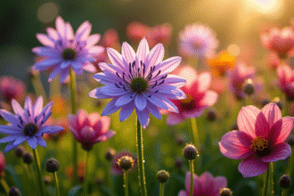 Jardin de fleurs colorées avec agapanthus anemone et astilbe