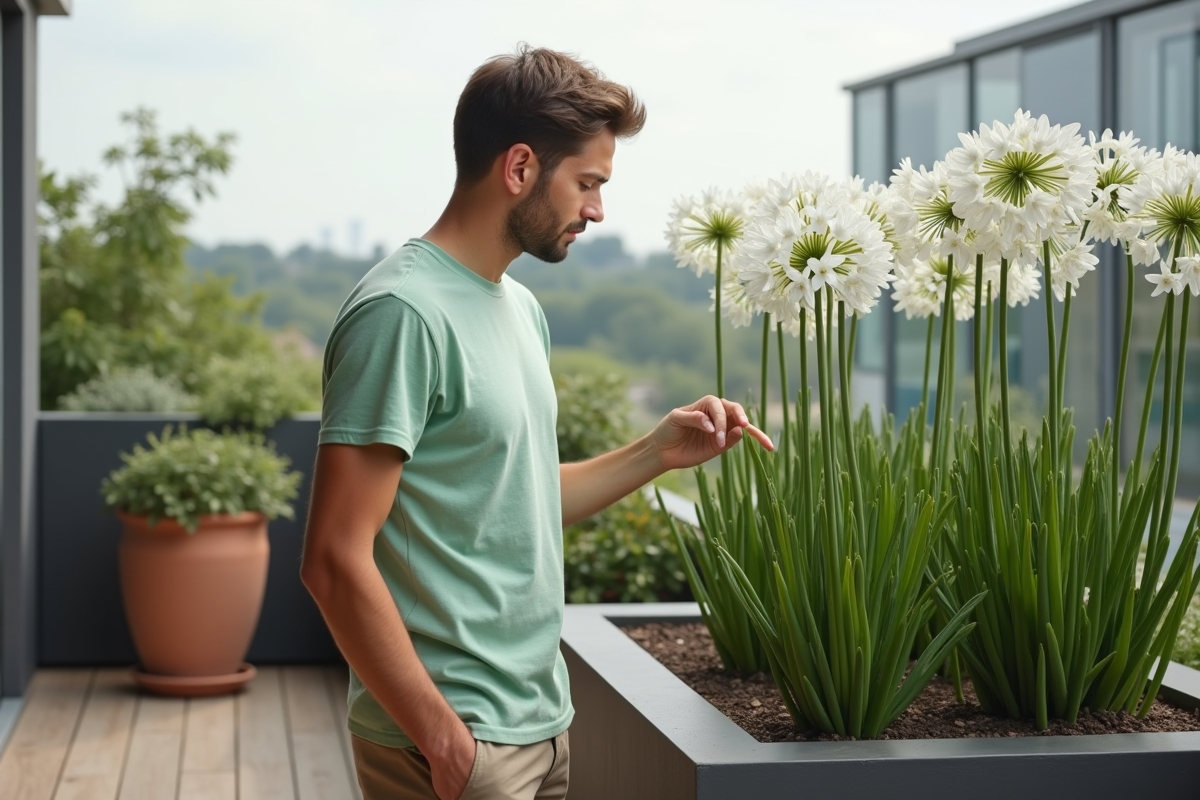 Jeune homme examinant une plante d
