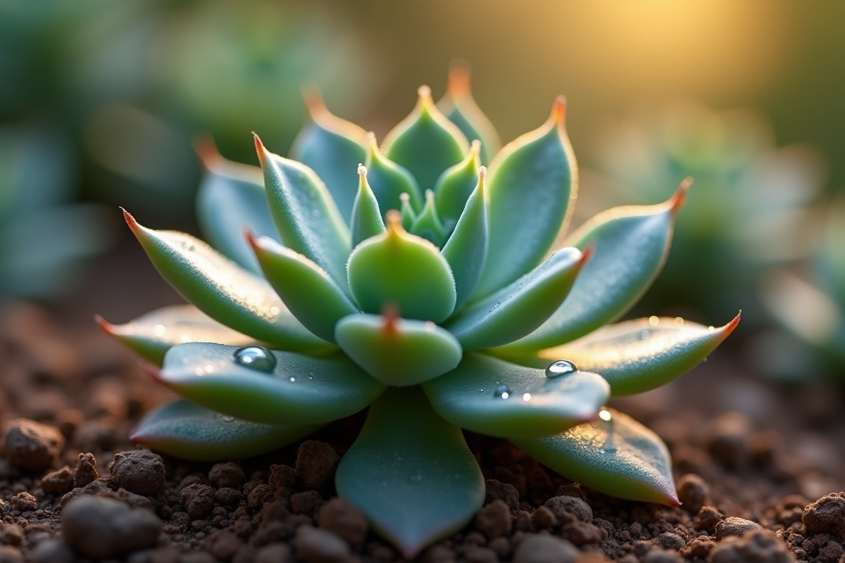 Gros plan sur une succulente avec gouttelettes d