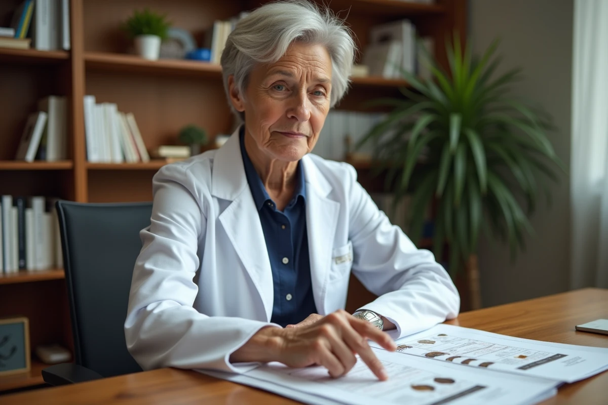Médecin en blouse blanche consultant des documents sur la galle du chêne et ses effets sur la santé humaine dans un cabinet médical