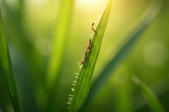 Vue rapprochée de fourmis sur une feuille de jardin